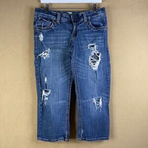 H2J Distressed Denim Jeans Girls Size 13/14 Ripped Cropped Medium Wash *FLAW GUC